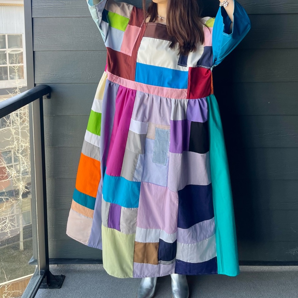 Handmade Quilted Patchwork Colorblock Dress SKU 05031
